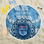 Custom NSW Blues Rugby Beach Blanket Aussie Aboriginal Mix Polynesian Pattern
