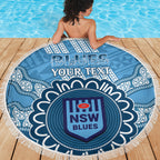 Custom NSW Blues Rugby Beach Blanket Aussie Aboriginal Mix Polynesian Pattern