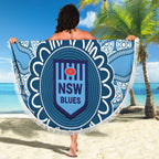 Custom NSW Blues Rugby Beach Blanket Aussie Aboriginal Mix Polynesian Pattern
