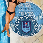 Custom NSW Blues Rugby Beach Blanket Aussie Aboriginal Mix Polynesian Pattern