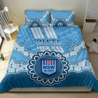 Custom NSW Blues Rugby Bedding Set Aussie Aboriginal Mix Polynesian Pattern