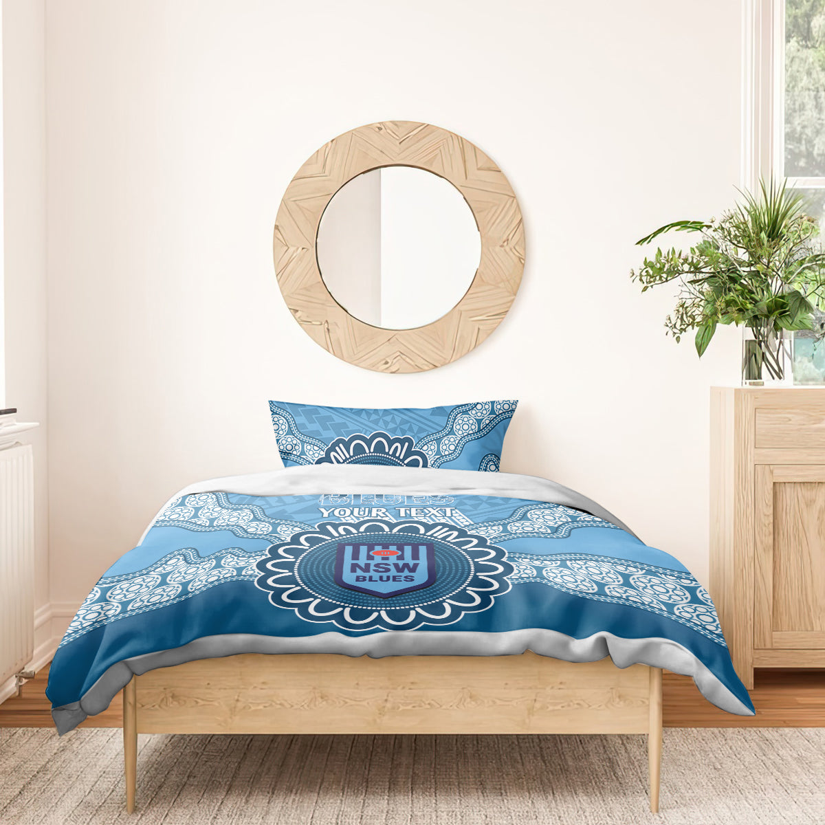 Custom NSW Blues Rugby Bedding Set Aussie Aboriginal Mix Polynesian Pattern