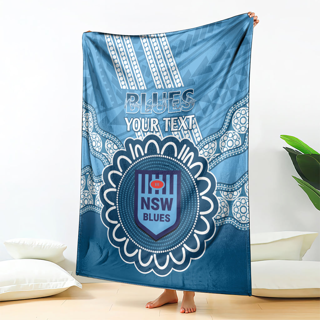 Custom NSW Blues Rugby Blanket Aussie Aboriginal Mix Polynesian Pattern