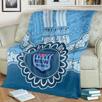 Custom NSW Blues Rugby Blanket Aussie Aboriginal Mix Polynesian Pattern