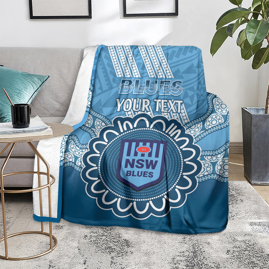 Custom NSW Blues Rugby Blanket Aussie Aboriginal Mix Polynesian Pattern
