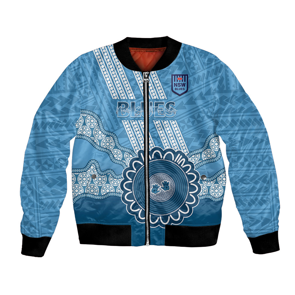 Custom NSW Blues Rugby Bomber Jacket Aussie Aboriginal Mix Polynesian Pattern