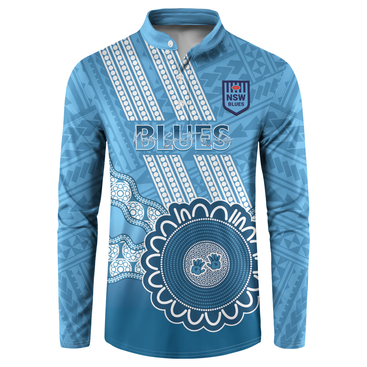 Custom NSW Blues Rugby Button Sweatshirt Aussie Aboriginal Mix Polynesian Pattern