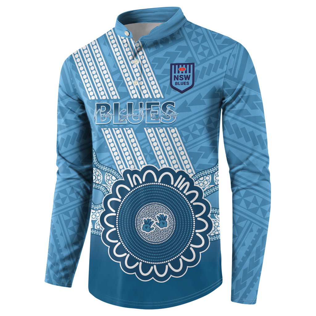 Custom NSW Blues Rugby Button Sweatshirt Aussie Aboriginal Mix Polynesian Pattern