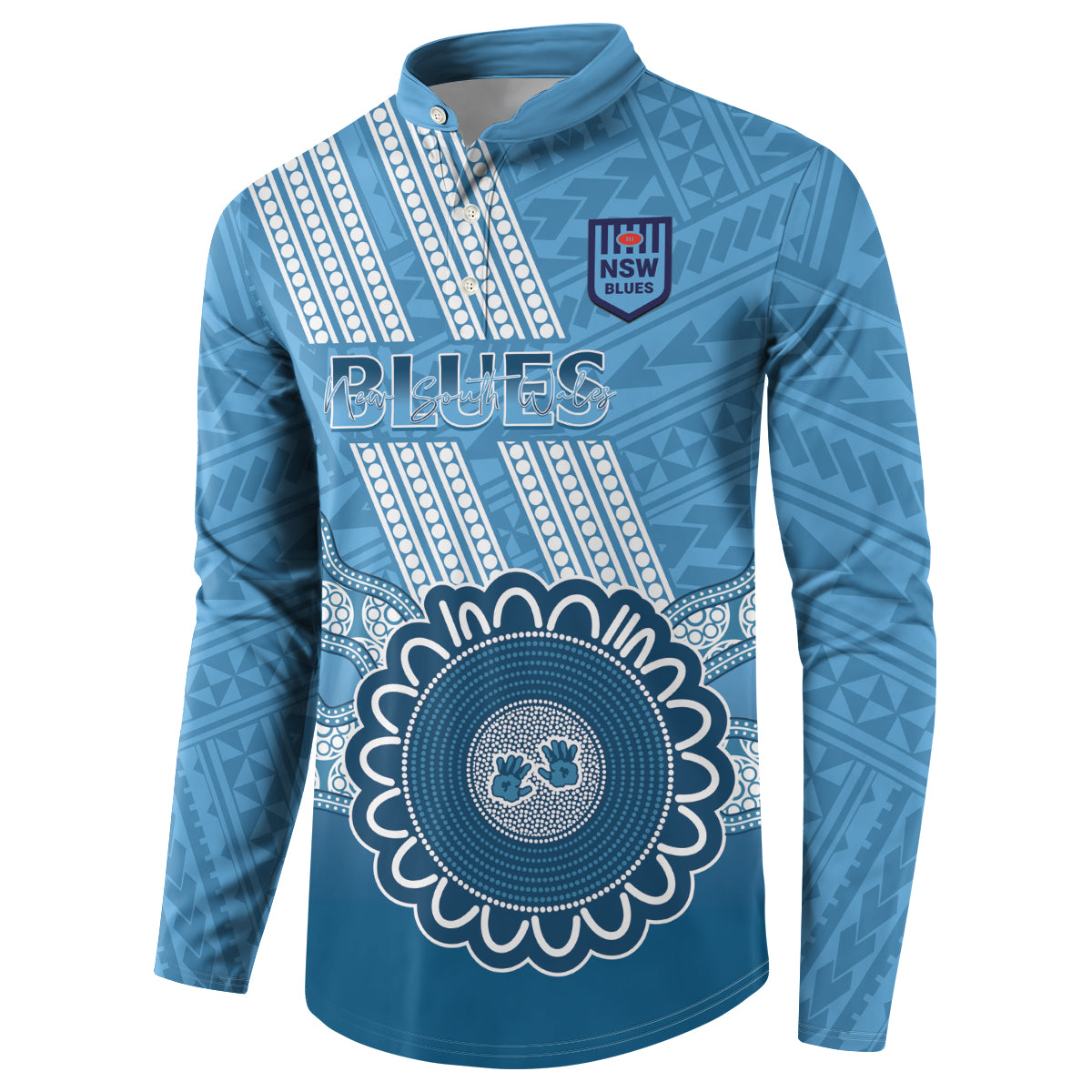 Custom NSW Blues Rugby Button Sweatshirt Aussie Aboriginal Mix Polynesian Pattern