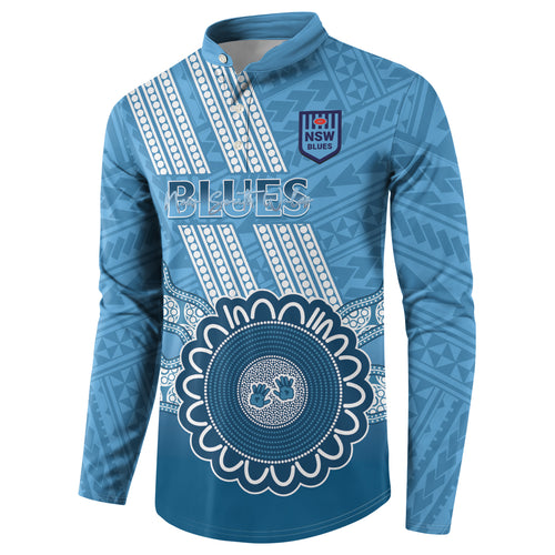 Custom NSW Blues Rugby Button Sweatshirt Aussie Aboriginal Mix Polynesian Pattern