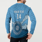 Custom NSW Blues Rugby Button Sweatshirt Aussie Aboriginal Mix Polynesian Pattern