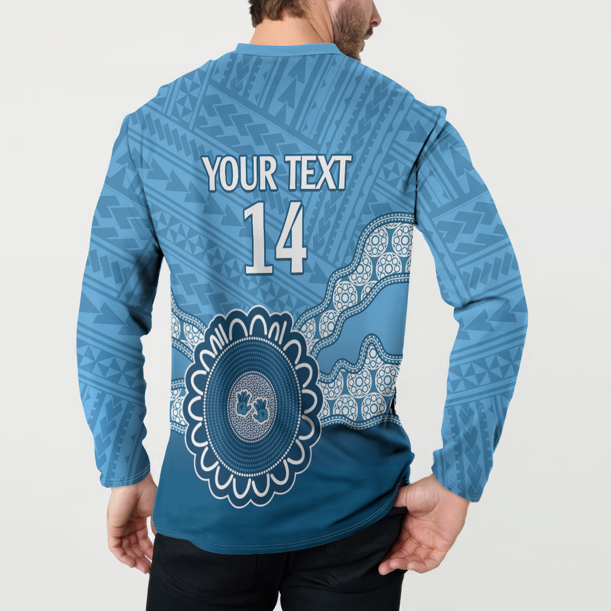 Custom NSW Blues Rugby Button Sweatshirt Aussie Aboriginal Mix Polynesian Pattern