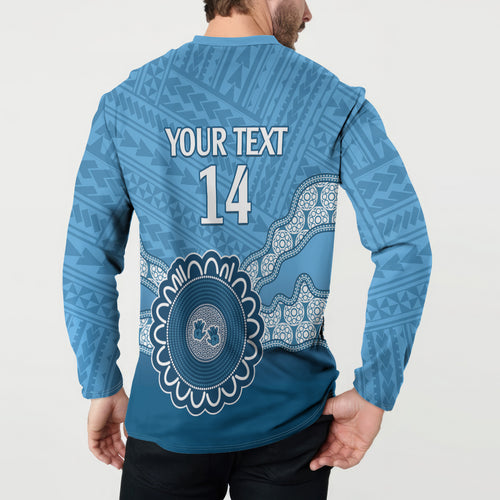Custom NSW Blues Rugby Button Sweatshirt Aussie Aboriginal Mix Polynesian Pattern