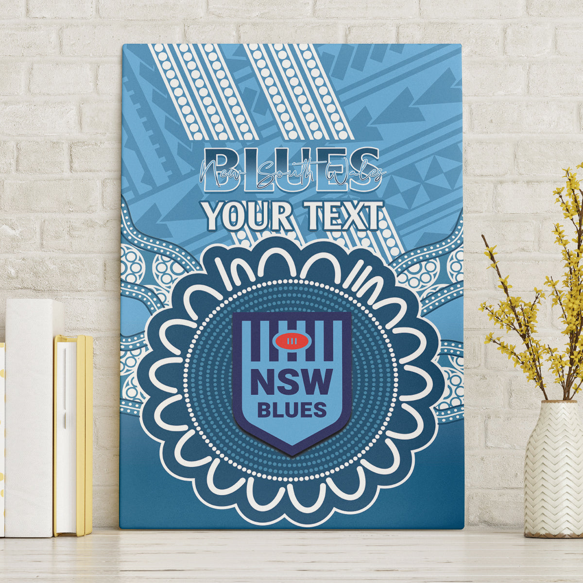 Custom NSW Blues Rugby Canvas Wall Art Aussie Aboriginal Mix Polynesian Pattern