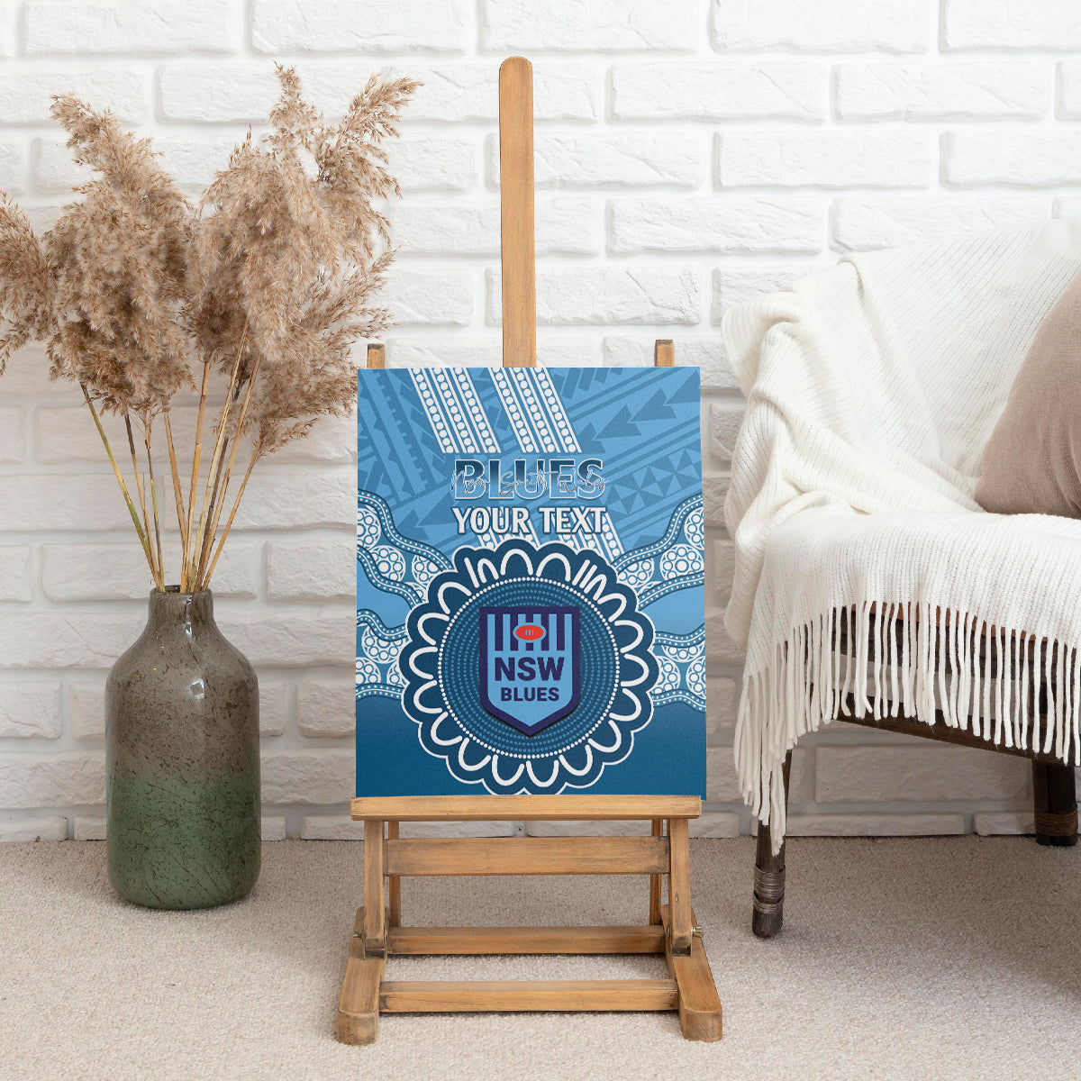Custom NSW Blues Rugby Canvas Wall Art Aussie Aboriginal Mix Polynesian Pattern