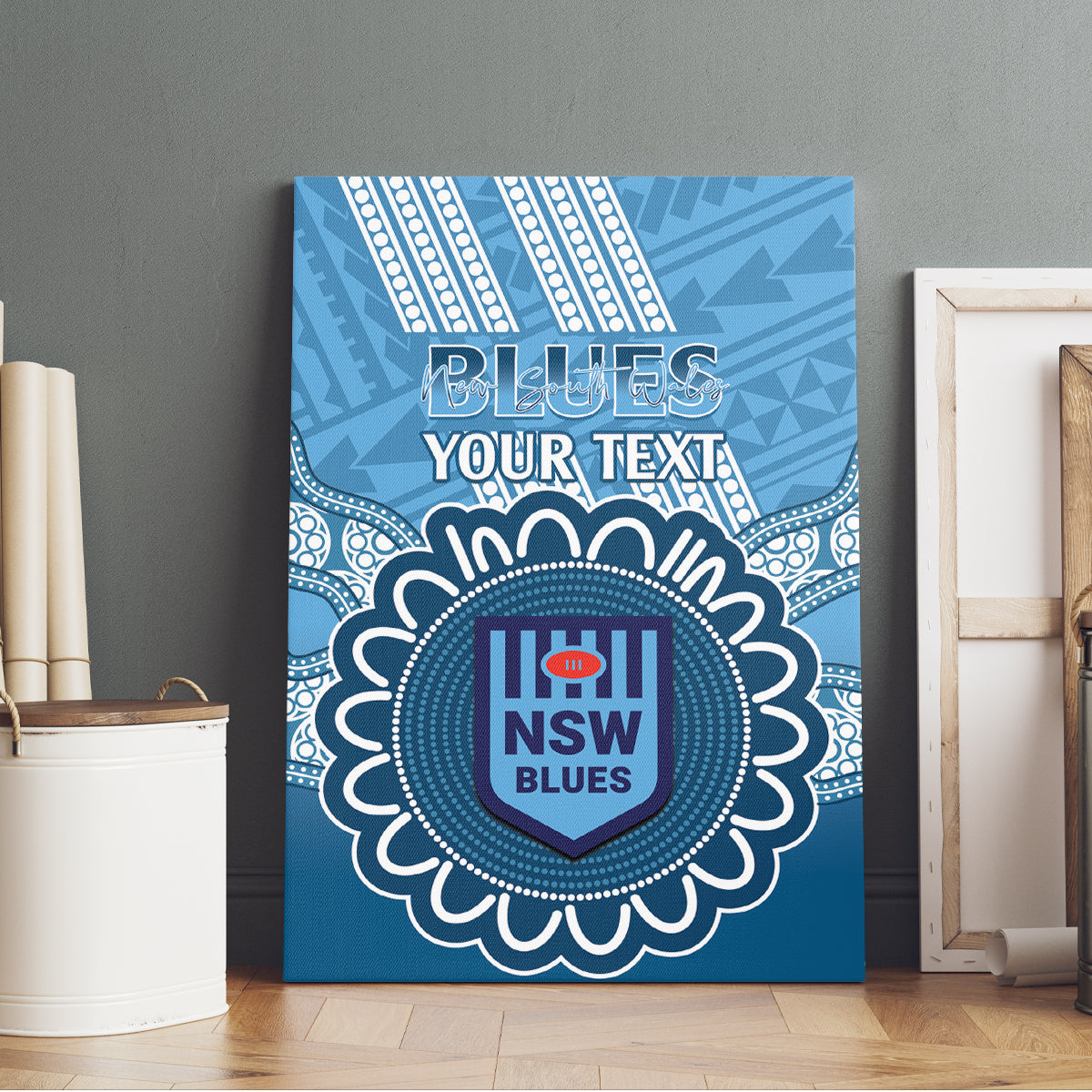Custom NSW Blues Rugby Canvas Wall Art Aussie Aboriginal Mix Polynesian Pattern