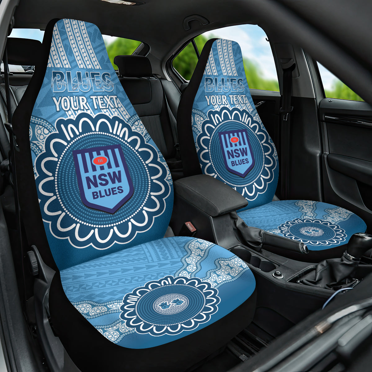 Custom NSW Blues Rugby Car Seat Cover Aussie Aboriginal Mix Polynesian Pattern