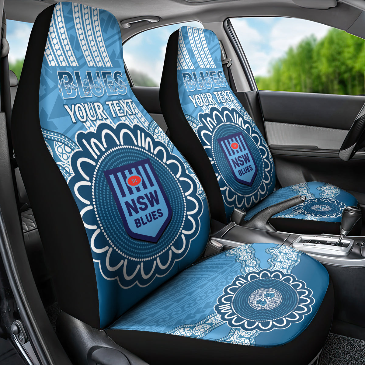Custom NSW Blues Rugby Car Seat Cover Aussie Aboriginal Mix Polynesian Pattern