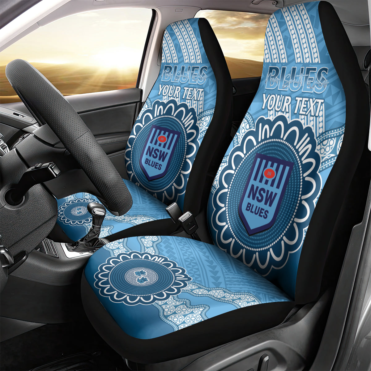 Custom NSW Blues Rugby Car Seat Cover Aussie Aboriginal Mix Polynesian Pattern