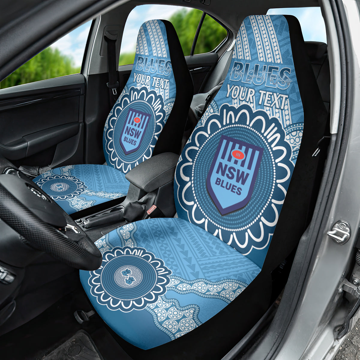 Custom NSW Blues Rugby Car Seat Cover Aussie Aboriginal Mix Polynesian Pattern