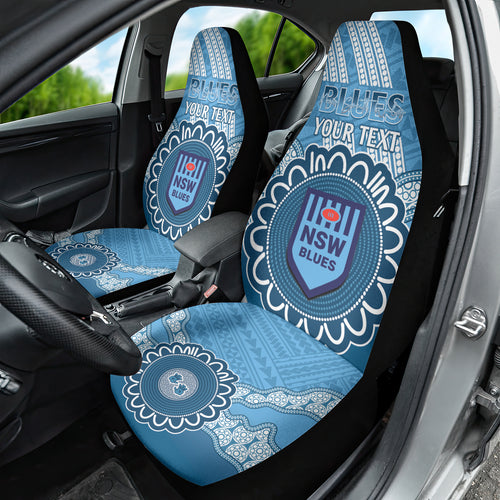 Custom NSW Blues Rugby Car Seat Cover Aussie Aboriginal Mix Polynesian Pattern