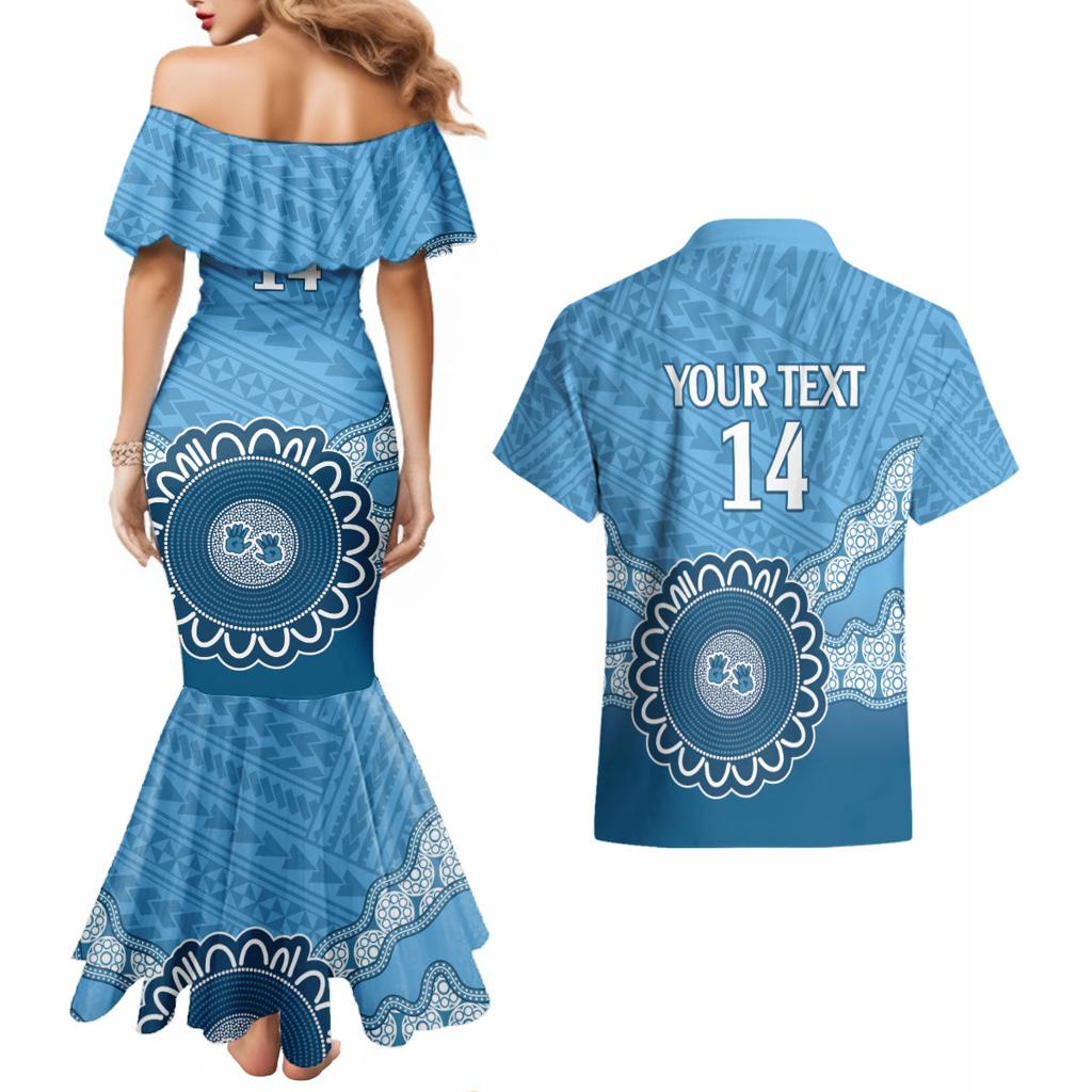 Custom NSW Blues Rugby Couples Matching Mermaid Dress and Hawaiian Shirt Aussie Aboriginal Mix Polynesian Pattern