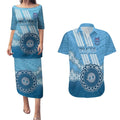 Custom NSW Blues Rugby Couples Matching Puletasi and Hawaiian Shirt Aussie Aboriginal Mix Polynesian Pattern