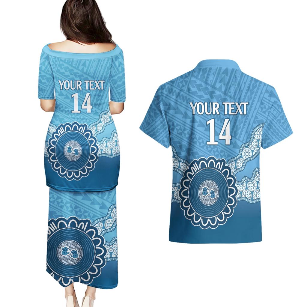 Custom NSW Blues Rugby Couples Matching Puletasi and Hawaiian Shirt Aussie Aboriginal Mix Polynesian Pattern