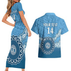 Custom NSW Blues Rugby Couples Matching Short Sleeve Bodycon Dress and Hawaiian Shirt Aussie Aboriginal Mix Polynesian Pattern