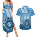 Custom NSW Blues Rugby Couples Matching Summer Maxi Dress and Hawaiian Shirt Aussie Aboriginal Mix Polynesian Pattern