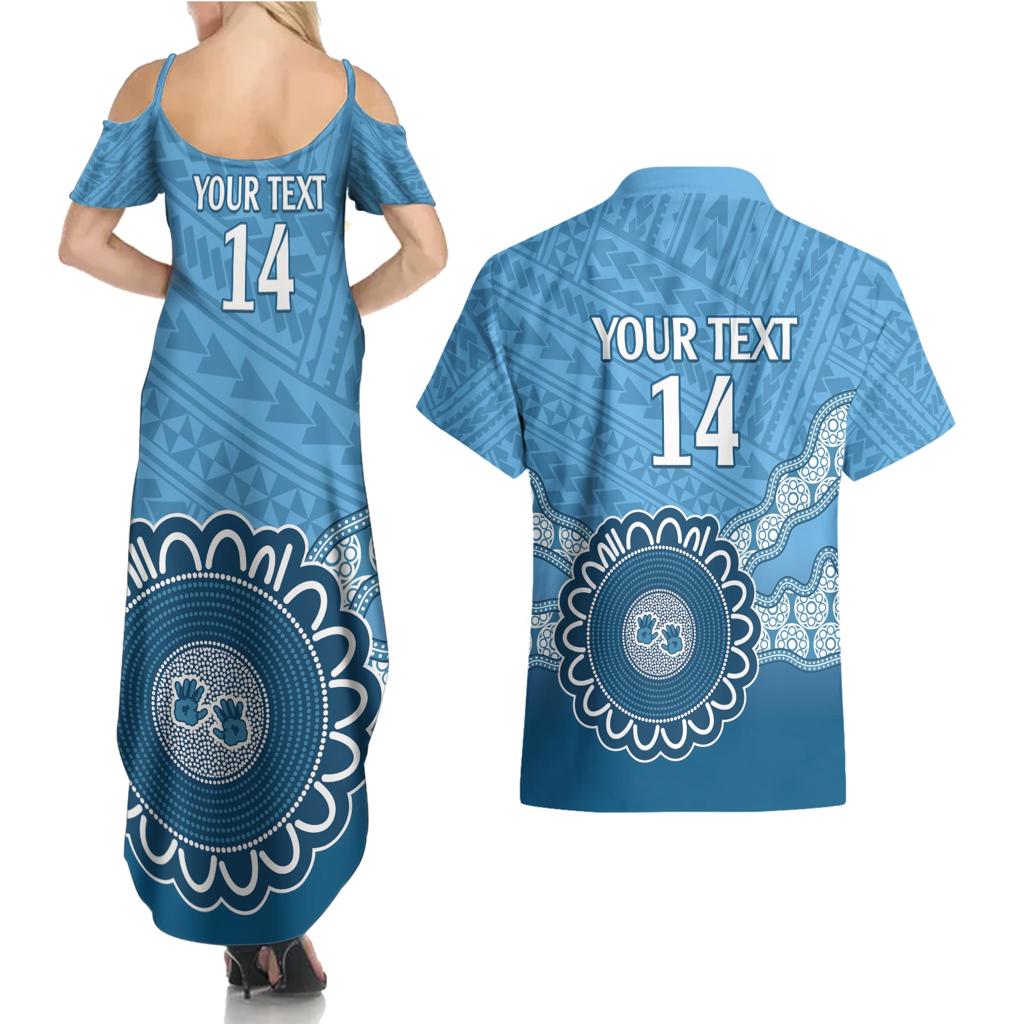 Custom NSW Blues Rugby Couples Matching Summer Maxi Dress and Hawaiian Shirt Aussie Aboriginal Mix Polynesian Pattern