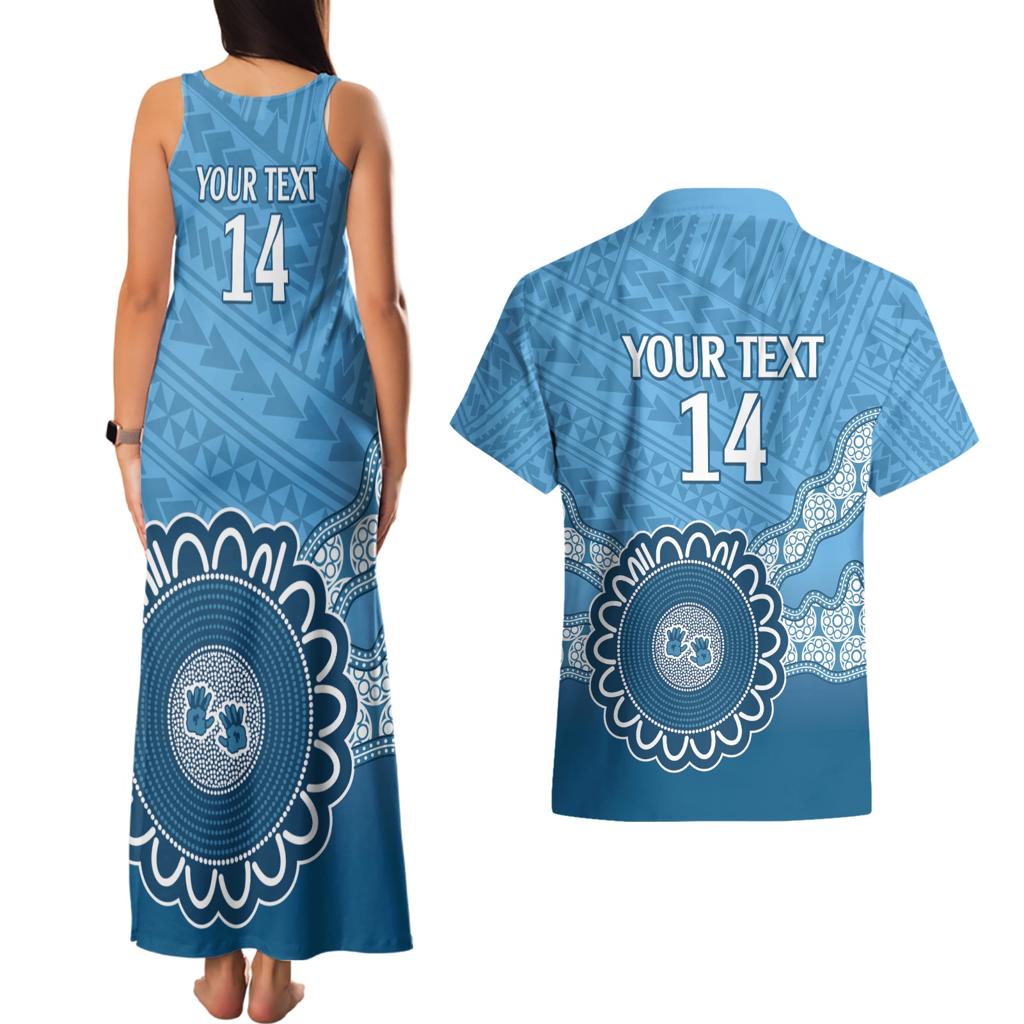 Custom NSW Blues Rugby Couples Matching Tank Maxi Dress and Hawaiian Shirt Aussie Aboriginal Mix Polynesian Pattern