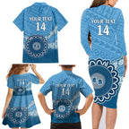 Custom NSW Blues Rugby Family Matching Long Sleeve Bodycon Dress and Hawaiian Shirt Aussie Aboriginal Mix Polynesian Pattern