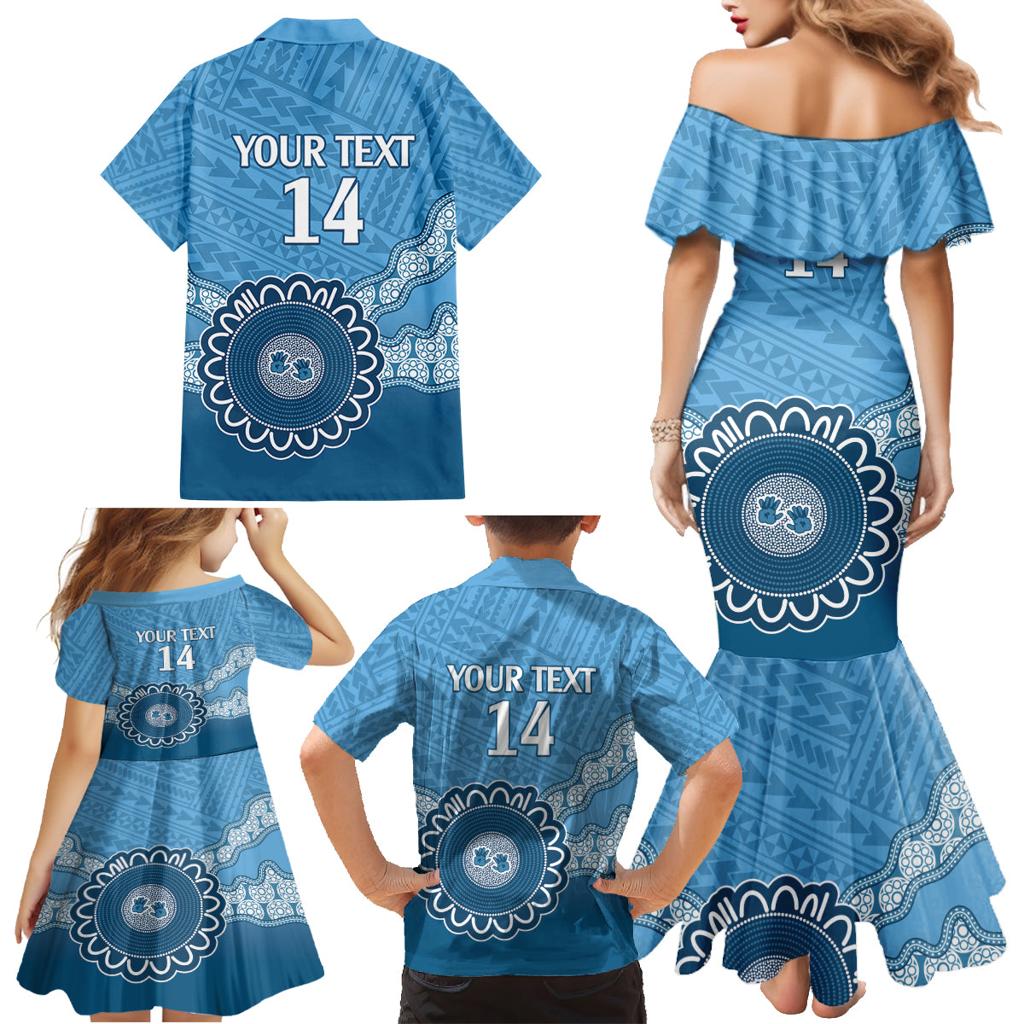 Custom NSW Blues Rugby Family Matching Mermaid Dress and Hawaiian Shirt Aussie Aboriginal Mix Polynesian Pattern