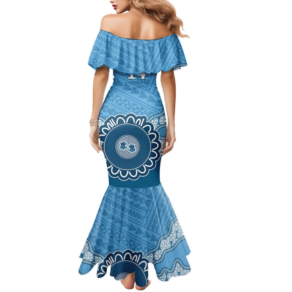 Custom NSW Blues Rugby Family Matching Mermaid Dress and Hawaiian Shirt Aussie Aboriginal Mix Polynesian Pattern