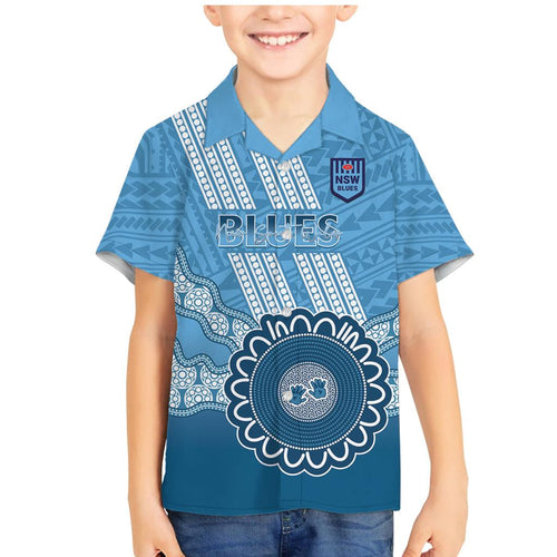 Custom NSW Blues Rugby Family Matching Mermaid Dress and Hawaiian Shirt Aussie Aboriginal Mix Polynesian Pattern