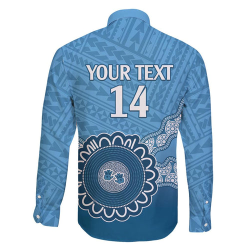 Custom NSW Blues Rugby Family Matching Off The Shoulder Long Sleeve Dress and Hawaiian Shirt Aussie Aboriginal Mix Polynesian Pattern