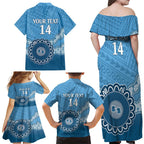 Custom NSW Blues Rugby Family Matching Off Shoulder Maxi Dress and Hawaiian Shirt Aussie Aboriginal Mix Polynesian Pattern