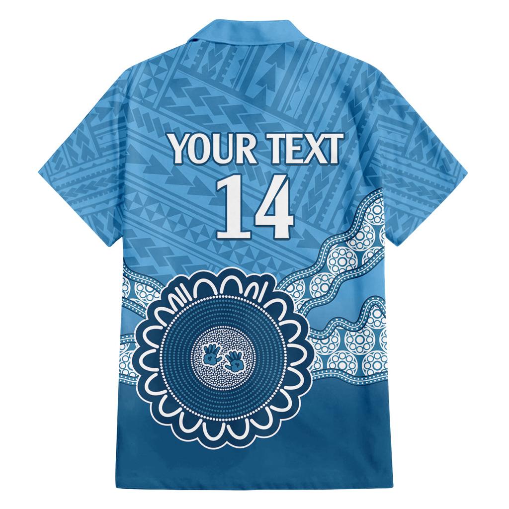 Custom NSW Blues Rugby Family Matching Off Shoulder Maxi Dress and Hawaiian Shirt Aussie Aboriginal Mix Polynesian Pattern