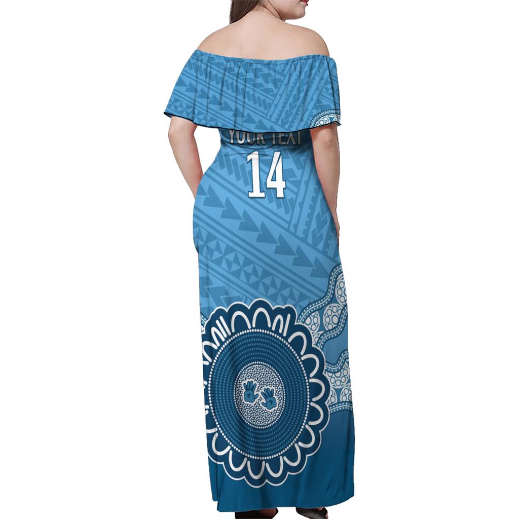 Custom NSW Blues Rugby Family Matching Off Shoulder Maxi Dress and Hawaiian Shirt Aussie Aboriginal Mix Polynesian Pattern