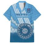 Custom NSW Blues Rugby Family Matching Off Shoulder Short Dress and Hawaiian Shirt Aussie Aboriginal Mix Polynesian Pattern