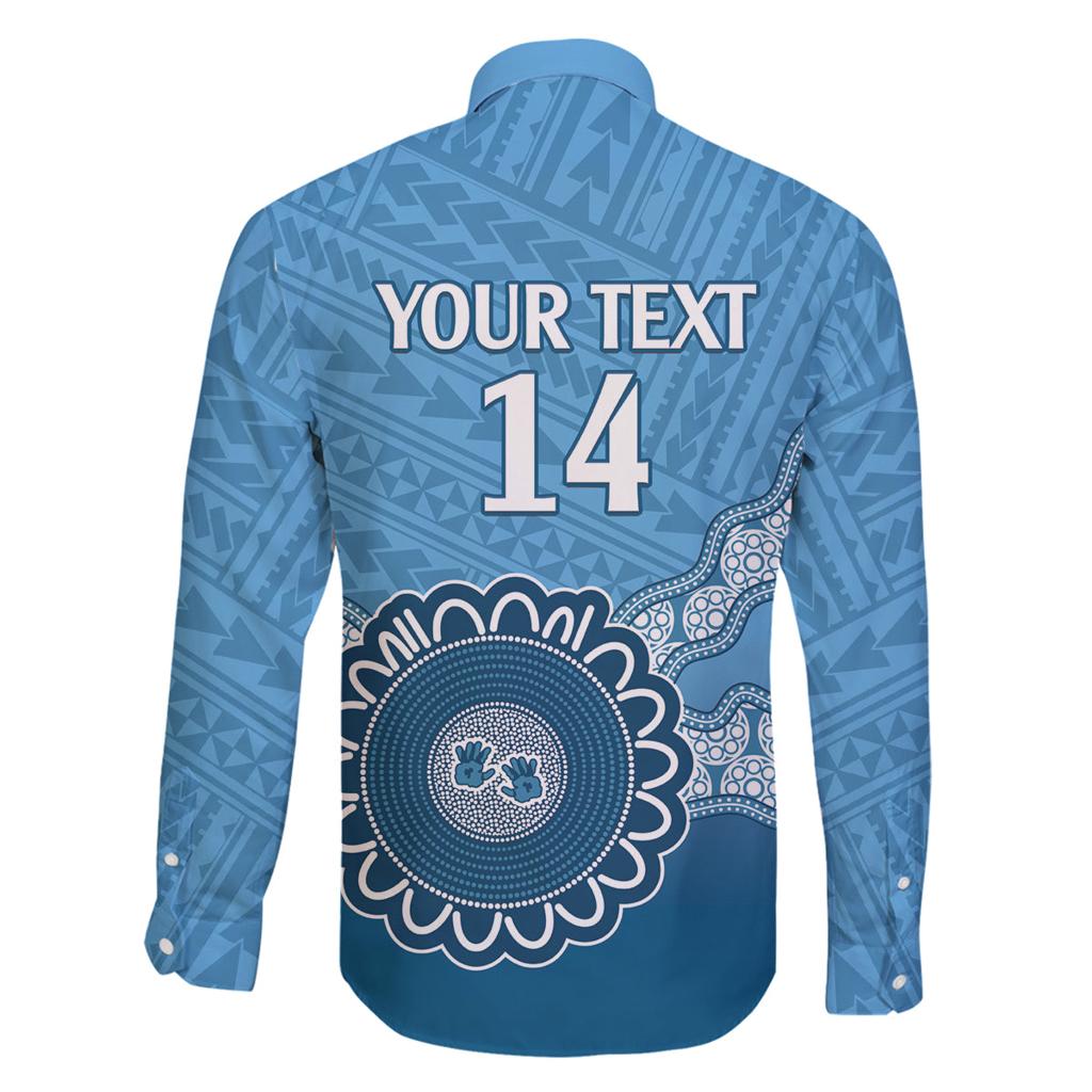 Custom NSW Blues Rugby Family Matching Off Shoulder Short Dress and Hawaiian Shirt Aussie Aboriginal Mix Polynesian Pattern