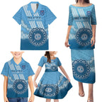 Custom NSW Blues Rugby Family Matching Puletasi and Hawaiian Shirt Aussie Aboriginal Mix Polynesian Pattern
