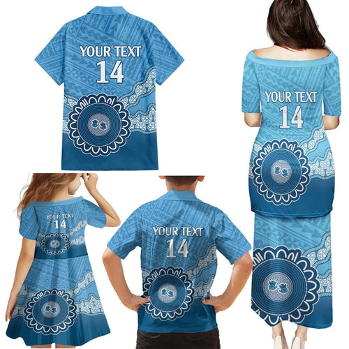 Custom NSW Blues Rugby Family Matching Puletasi and Hawaiian Shirt Aussie Aboriginal Mix Polynesian Pattern