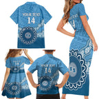 Custom NSW Blues Rugby Family Matching Short Sleeve Bodycon Dress and Hawaiian Shirt Aussie Aboriginal Mix Polynesian Pattern