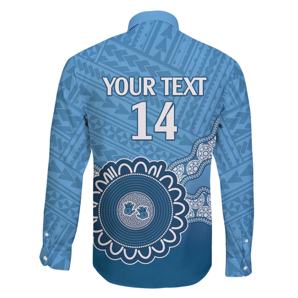 Custom NSW Blues Rugby Family Matching Short Sleeve Bodycon Dress and Hawaiian Shirt Aussie Aboriginal Mix Polynesian Pattern