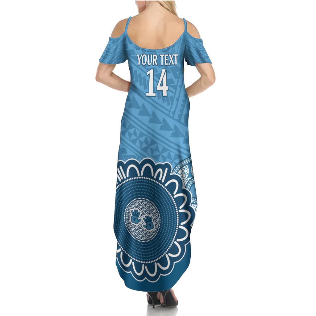 Custom NSW Blues Rugby Family Matching Summer Maxi Dress and Hawaiian Shirt Aussie Aboriginal Mix Polynesian Pattern