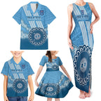 Custom NSW Blues Rugby Family Matching Tank Maxi Dress and Hawaiian Shirt Aussie Aboriginal Mix Polynesian Pattern