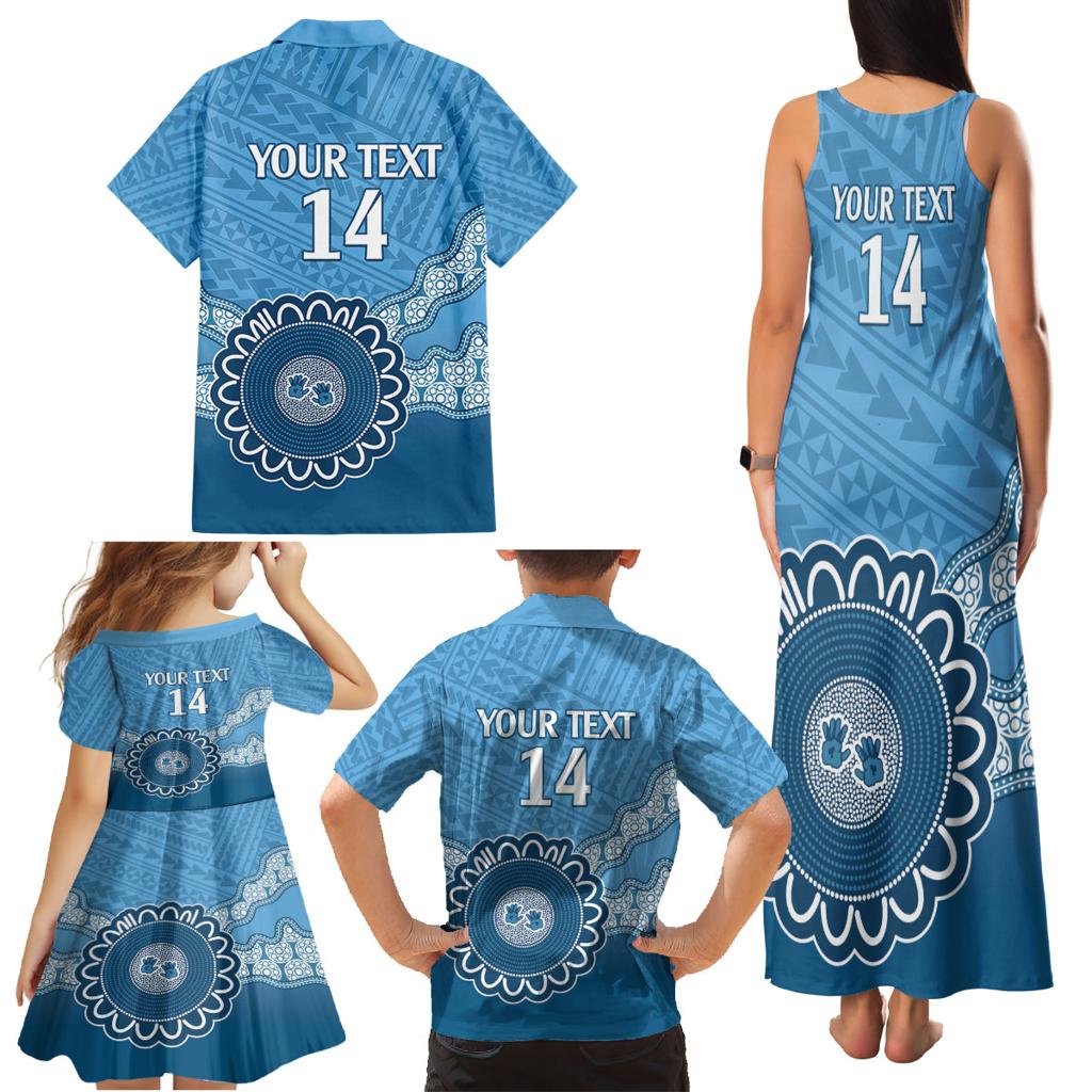 Custom NSW Blues Rugby Family Matching Tank Maxi Dress and Hawaiian Shirt Aussie Aboriginal Mix Polynesian Pattern
