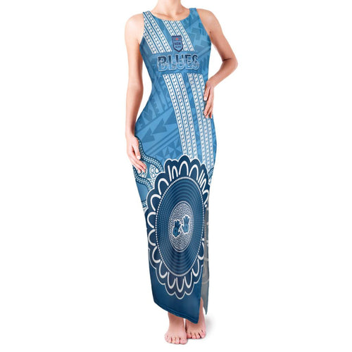 Custom NSW Blues Rugby Family Matching Tank Maxi Dress and Hawaiian Shirt Aussie Aboriginal Mix Polynesian Pattern